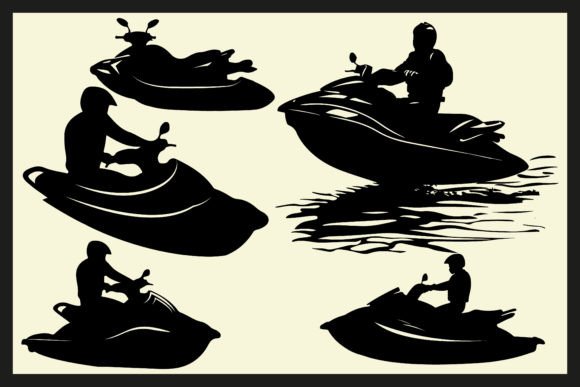 Download Black Silhouette Jet Ski Boat Vector Set - Silhouette Collection