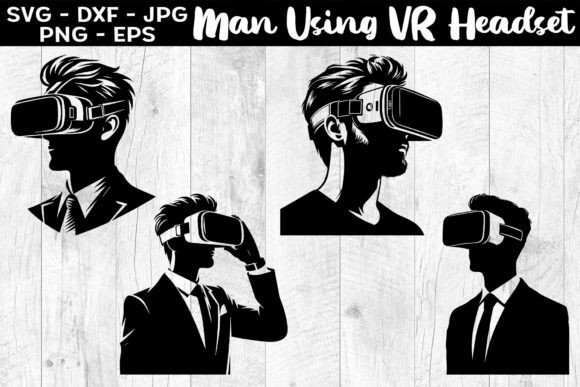 Download Man Using VR Headset Silhouettes SVG EPS - Silhouette Collection