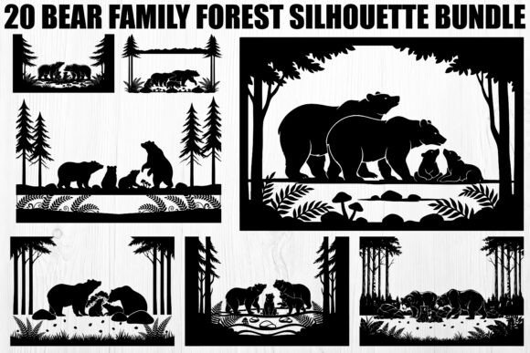 Download Bear Family Forest Silhouette Bundle - Silhouette Collection