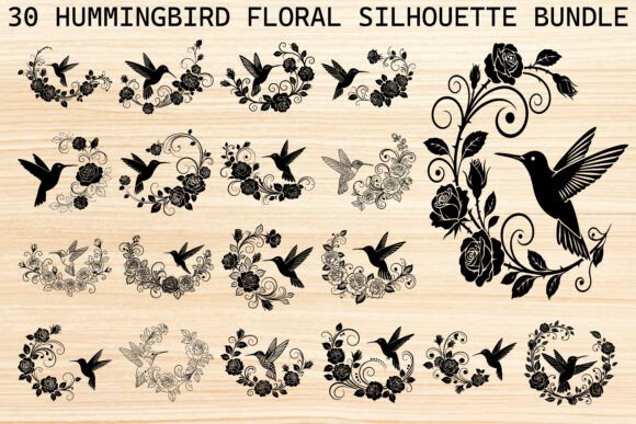 Download Hummingbird Floral Silhouette Bundle - Silhouette Collection