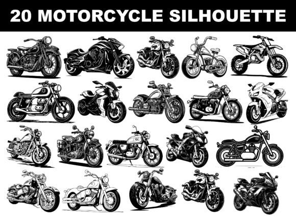 Download 20 Motorcycle Silhouette Bundle - Silhouette Collection